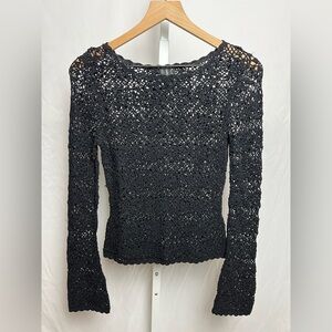 INC International Concepts Black Crochet Blouse Size Small